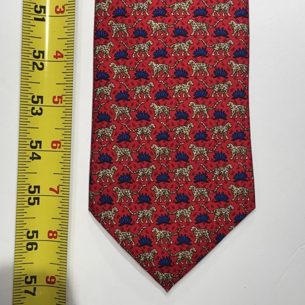 Vintage Brooks Brothers Tie Red Silk Leopard Cat Novelty Preppy Classic USA 90s